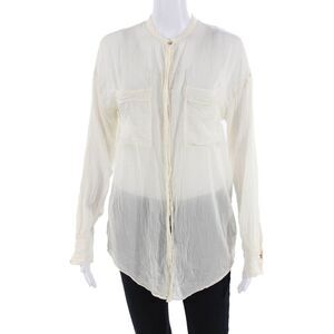 Giada Forte Womens Long Sleeves Button Down Blouse Off White Cotton Size 1